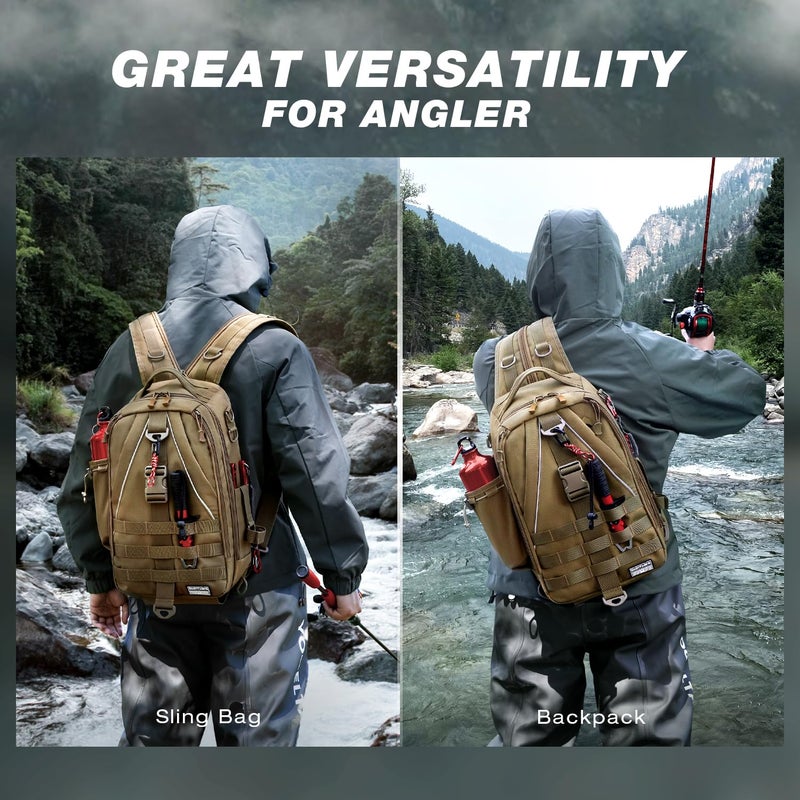 Ghosthorn Fishing Backpack Tackle Sling Bag-Backpack with Rod Holder- Lightweight Tackle Box Fly Fishing Gifts for Men Women (K.Large Khaki) - Image 2